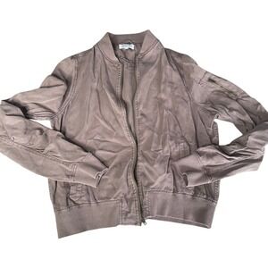 Grace and Lace Womenβ S Brown Tencel Bomber Jacket Lightweight Zip Front Casual
